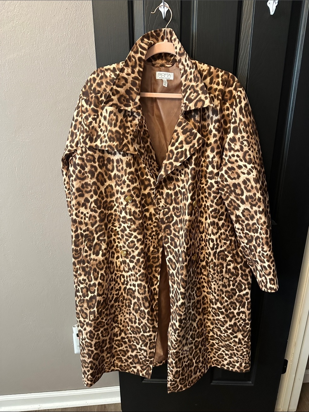 K Leopard Print Trench Coat - Brown
